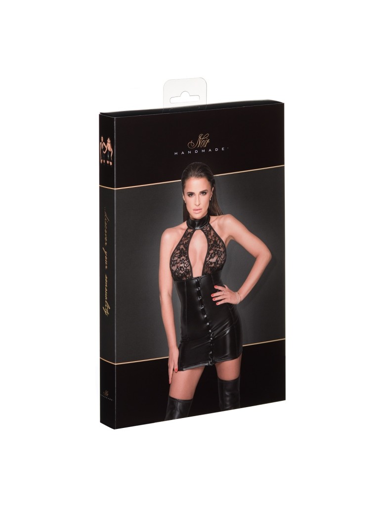 Noir Handmade miniabito in tessuto wetlook con pizzo