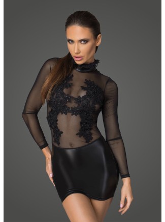 Noir Handmade sexy miniabito in tessuto wetlook e tulle