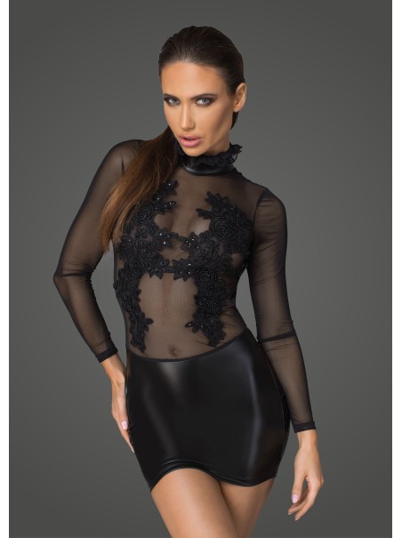 Noir Handmade sexy miniabito in tessuto wetlook e tulle