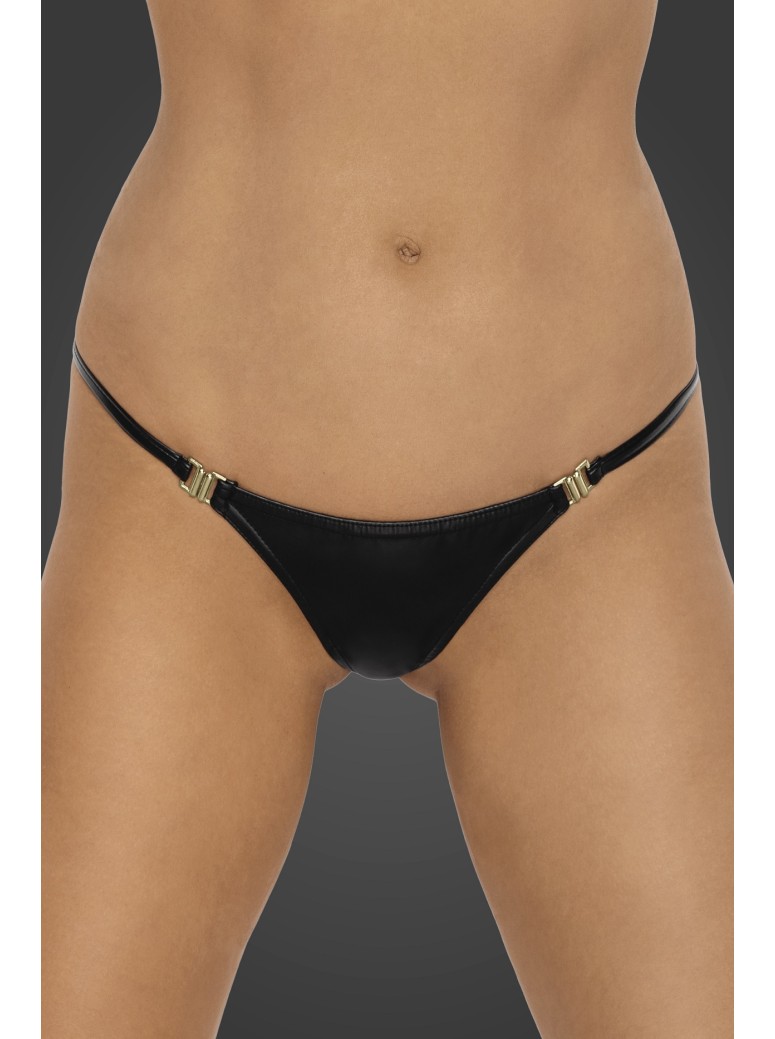 sexy perizoma in ecopelle con gancetti dorati Noir Handmade