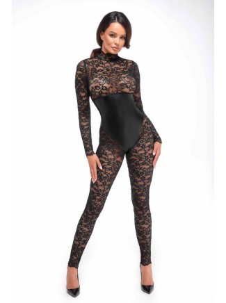 Noir Handmade tuta in pizzo con inserto in ecopelle