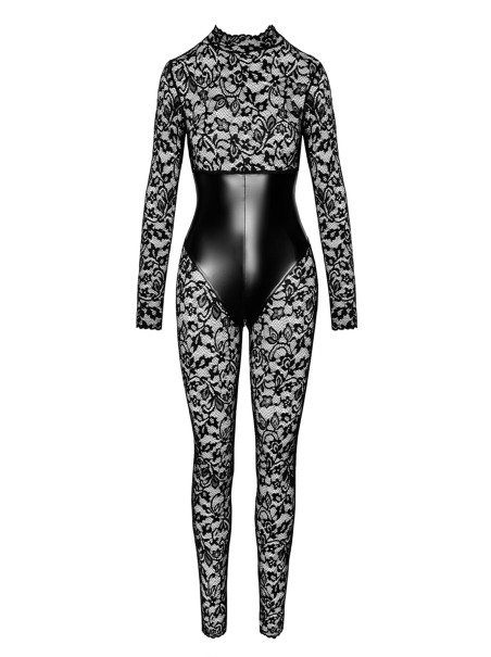 Noir Handmade tuta in pizzo con inserto in ecopelle
