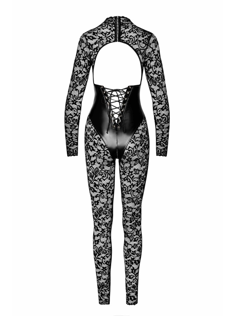 Noir Handmade tuta in pizzo con inserto in ecopelle