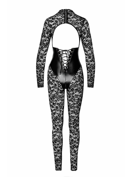 Noir Handmade tuta in pizzo con inserto in ecopelle