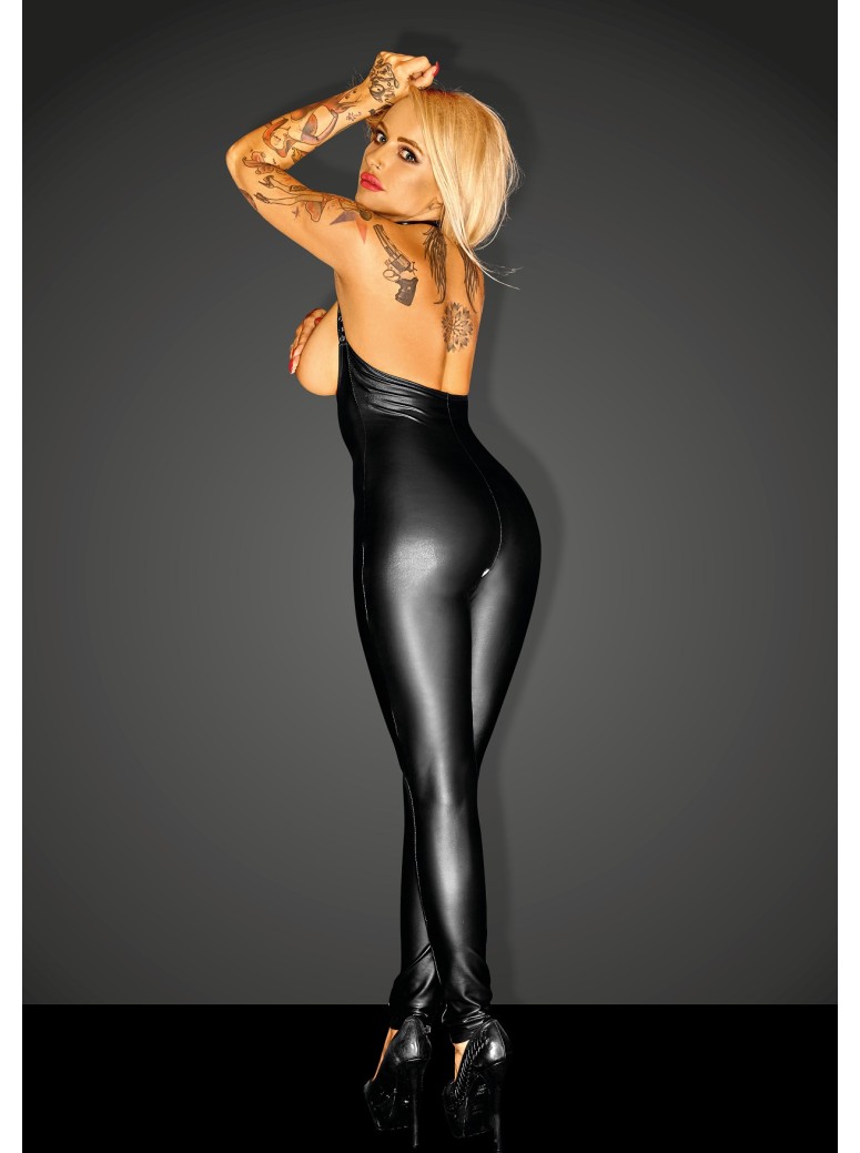 Noir Handmade tuta wetlook senza coppe con zip