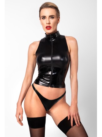 Noir Handmade top elasticizzato in wetlook con cerniera