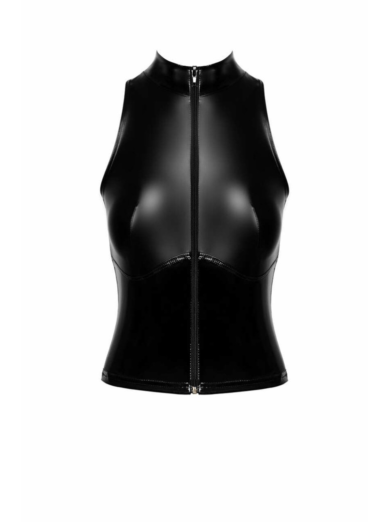 Noir Handmade top elasticizzato in wetlook con cerniera
