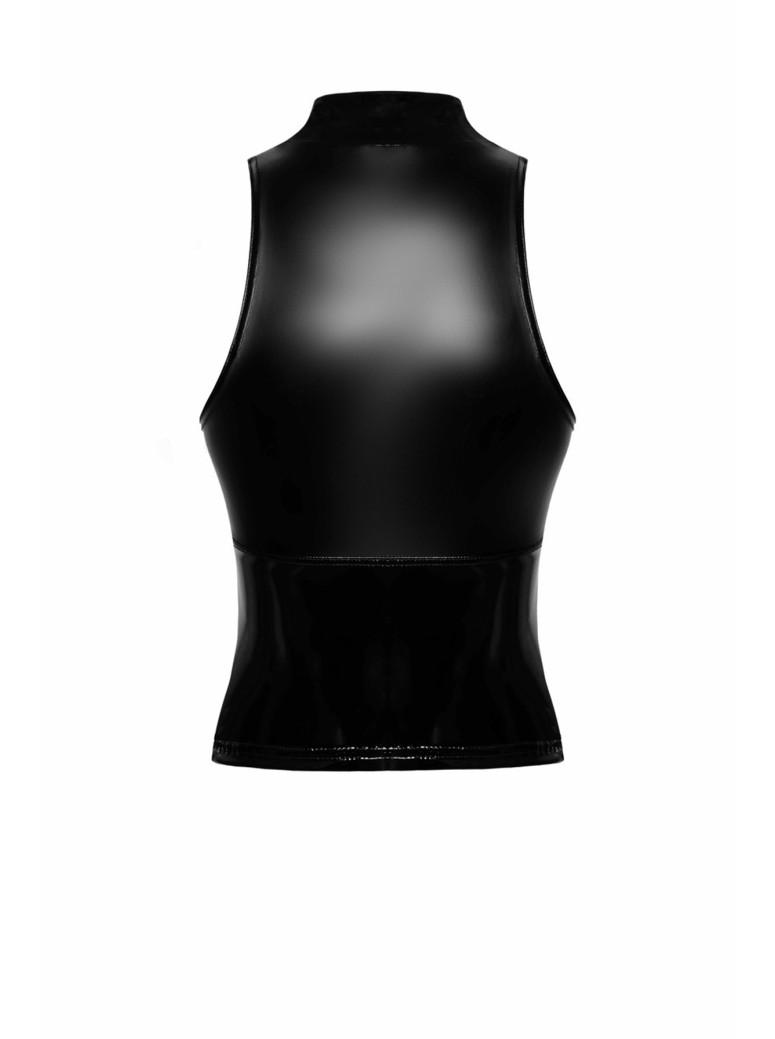Noir Handmade top elasticizzato in wetlook con cerniera
