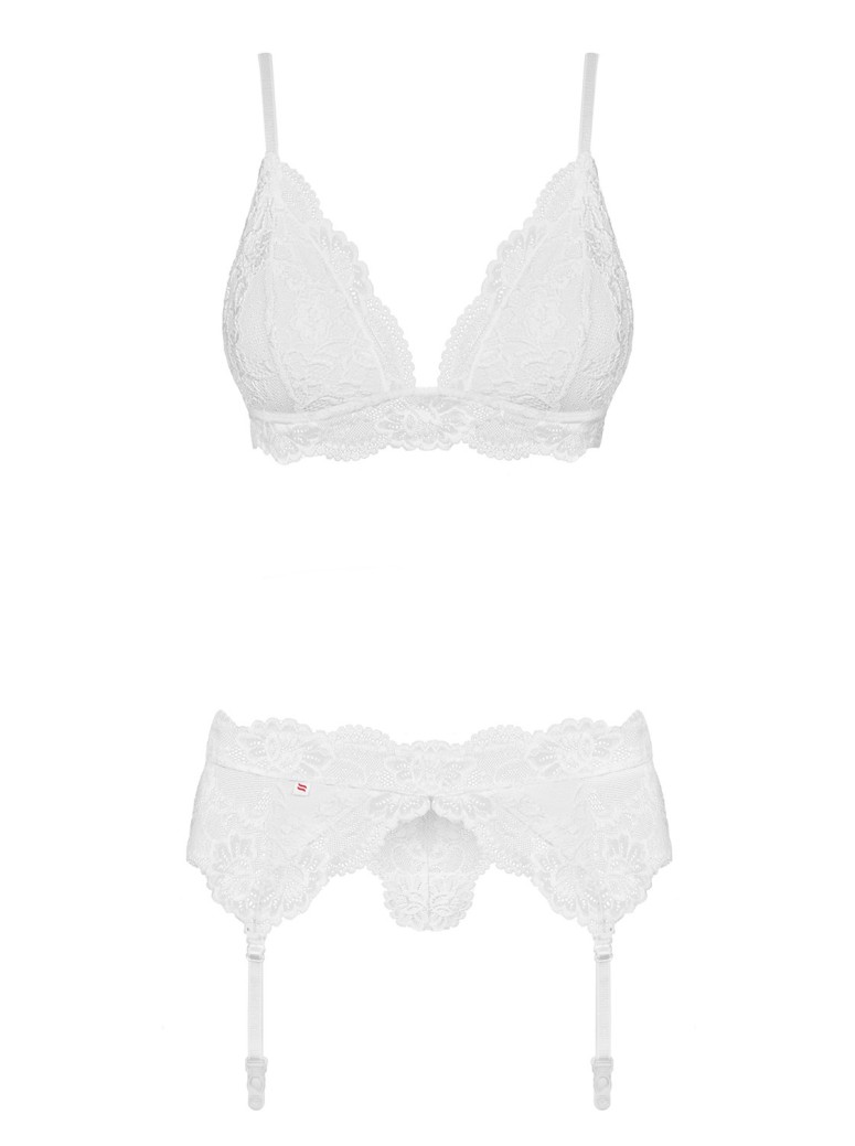 Obsessive Lingerie completino intimo in pizzo bianco con reggicalze 810