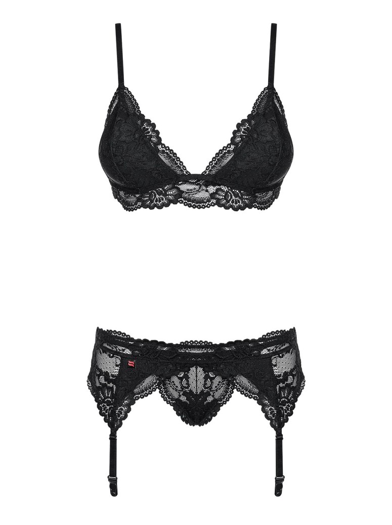 Obsessive Lingerie completino intimo in pizzo nero con reggicalze 810