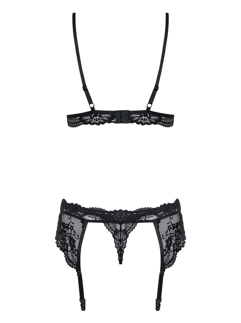 Obsessive Lingerie completino intimo in pizzo nero con reggicalze 810