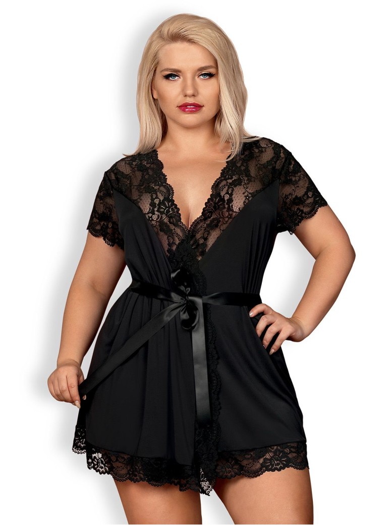Obsessive Lingerie elegante vestaglia nera con scollatura collezione 810