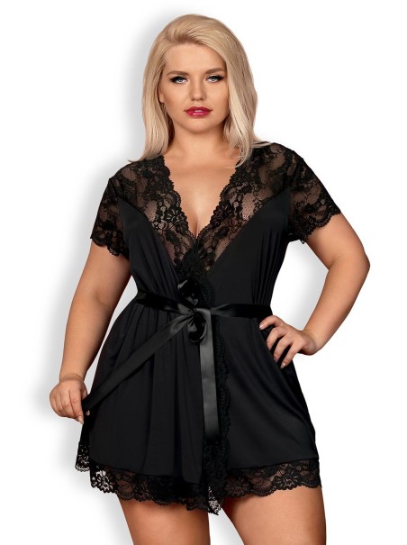 Obsessive Lingerie elegante vestaglia nera con scollatura collezione 810