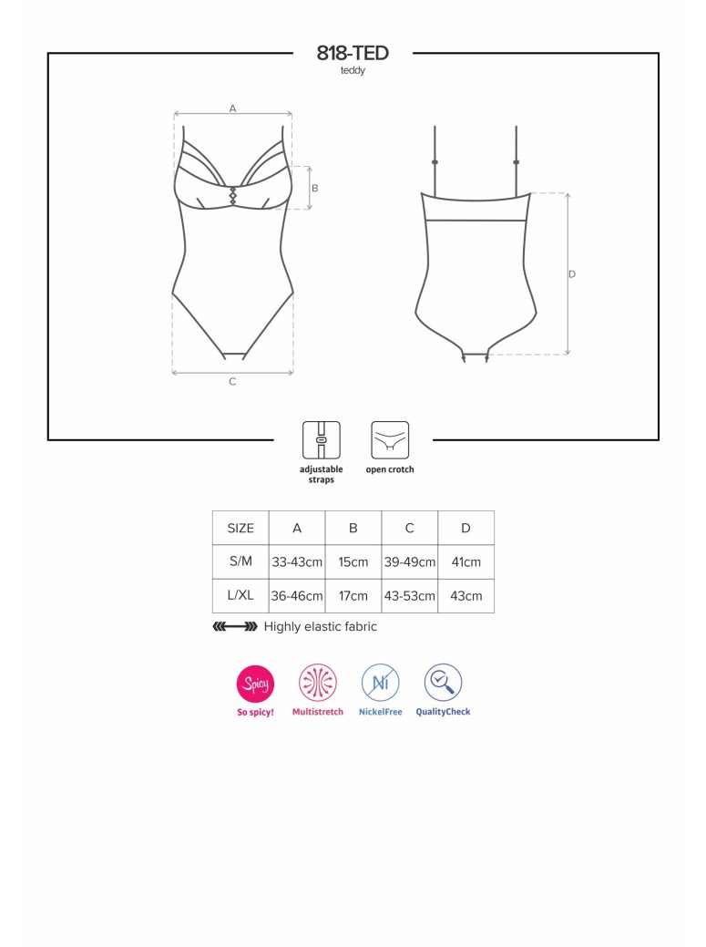 Obsessive sexy body aperto in tulle trasparente decorato collezione 818