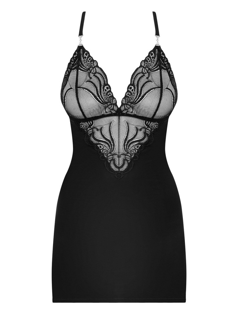 Obsessive Lingerie chemise nera con perizoma collezione 828