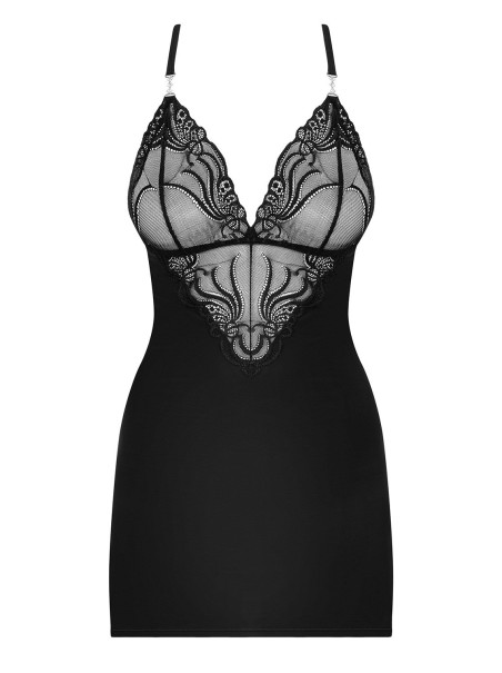 Obsessive Lingerie chemise nera con perizoma collezione 828