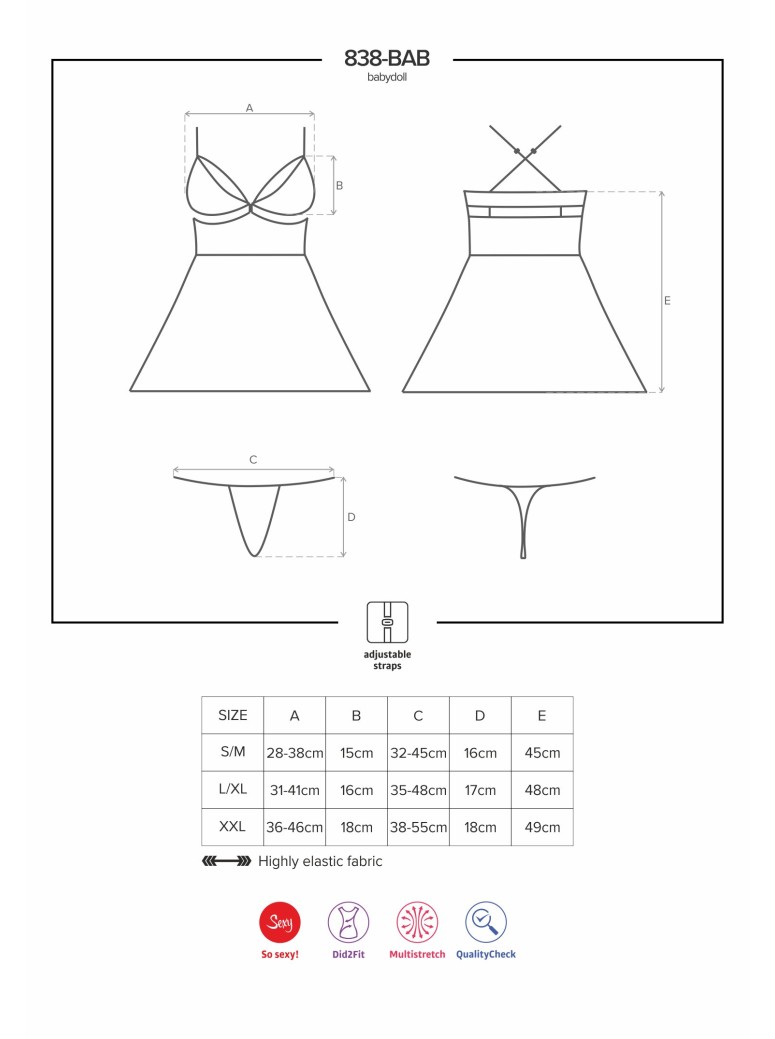 Obsessive Lingerie sexy babydoll in pizzo e tulle nero con perizoma 838