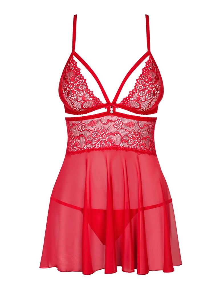 Obsessive Lingerie sexy babydoll in pizzo e tulle rosso con perizoma 838