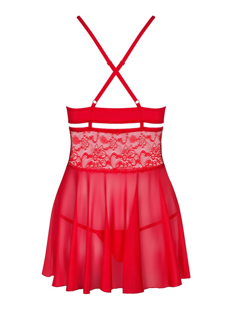 Obsessive Lingerie sexy babydoll in pizzo e tulle rosso con perizoma 838