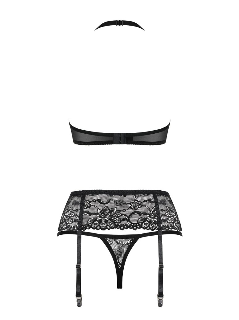 Obsessive Lingerie completo intimo in pizzo nero con reggicalze 838