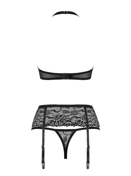 Obsessive Lingerie completo intimo in pizzo nero con reggicalze 838