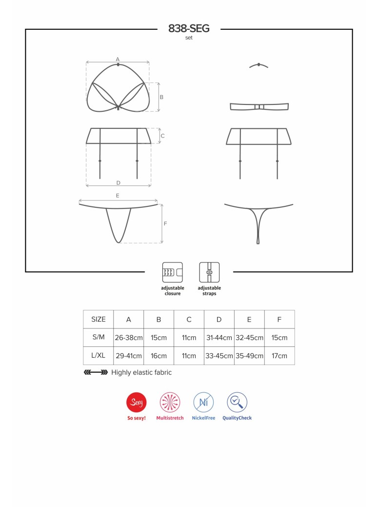 Obsessive Lingerie completo intimo in pizzo nero con reggicalze 838