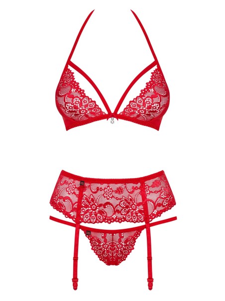 Obsessive Lingerie completo intimo in pizzo rosso con reggicalze 838