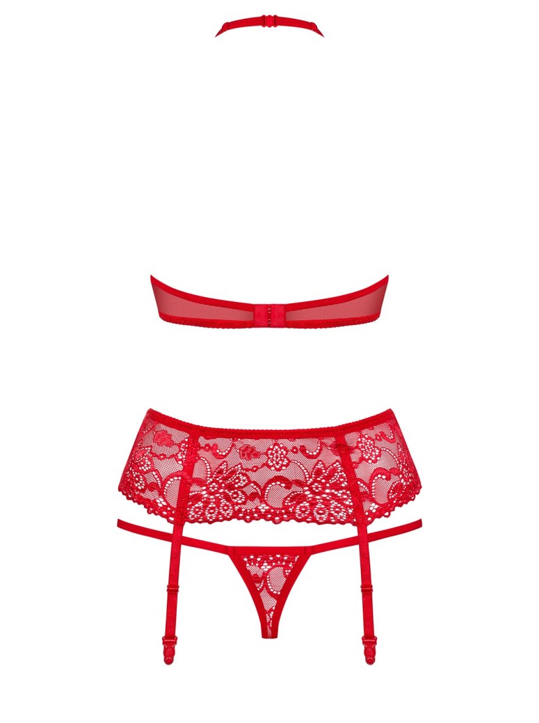 Obsessive Lingerie completo intimo in pizzo rosso con reggicalze 838