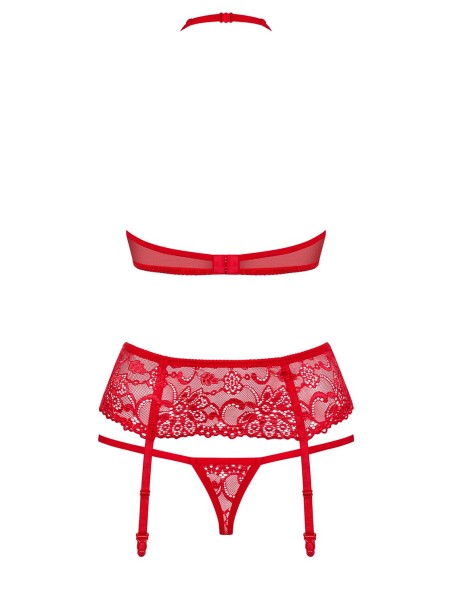 Obsessive Lingerie completo intimo in pizzo rosso con reggicalze 838