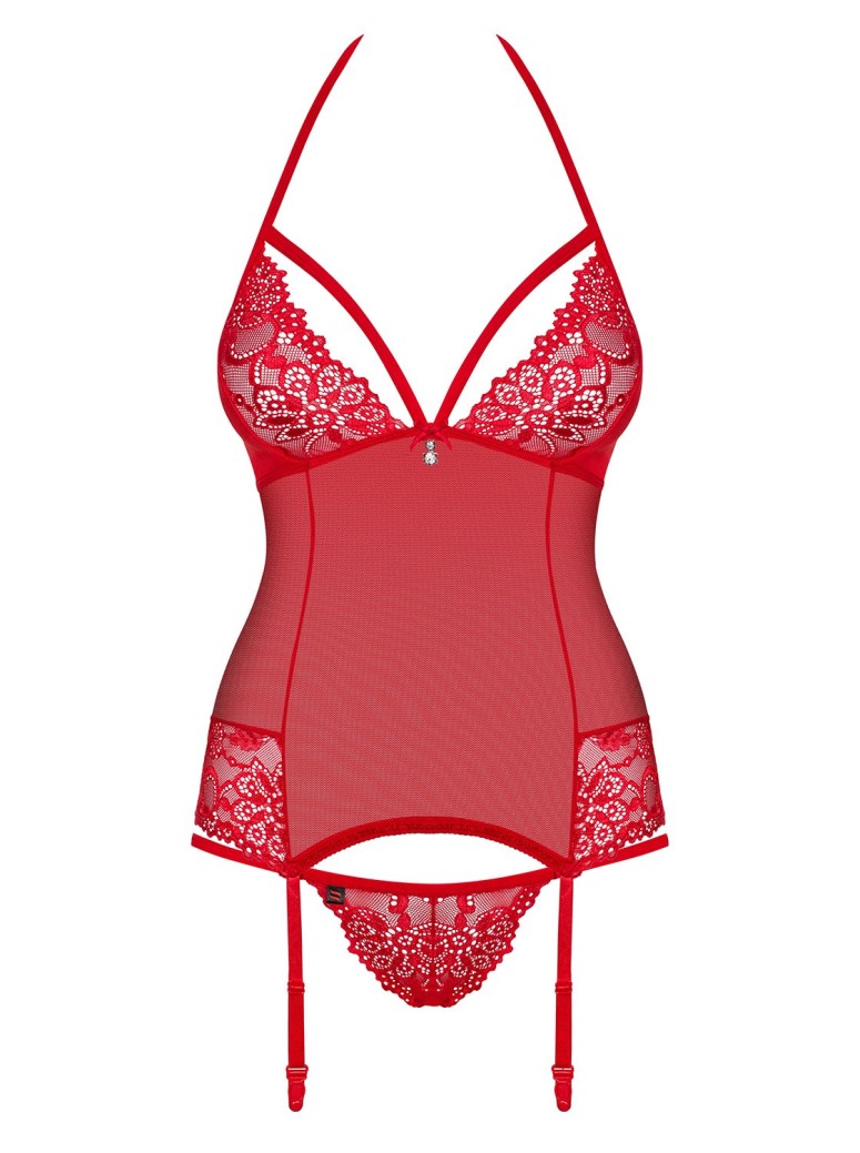 Obsessive Lingerie corsetto in pizzo rosso con perizoma collezione 838