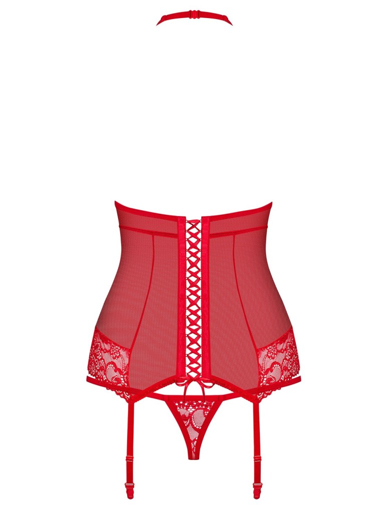 Obsessive Lingerie corsetto in pizzo rosso con perizoma collezione 838