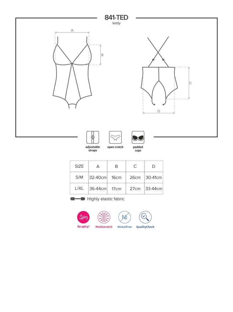 Obsessive Lingerie sexy body aperto con leggera imbottitura 841