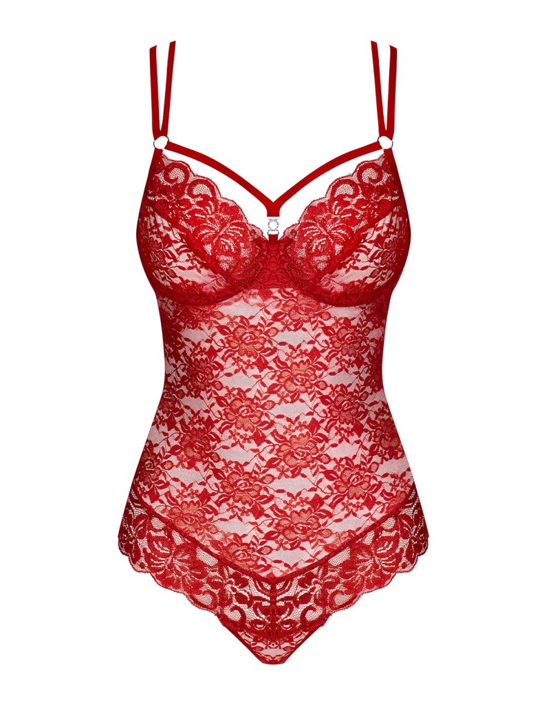 Obsessive Lingerie body in pizzo rosso con ferretto 860