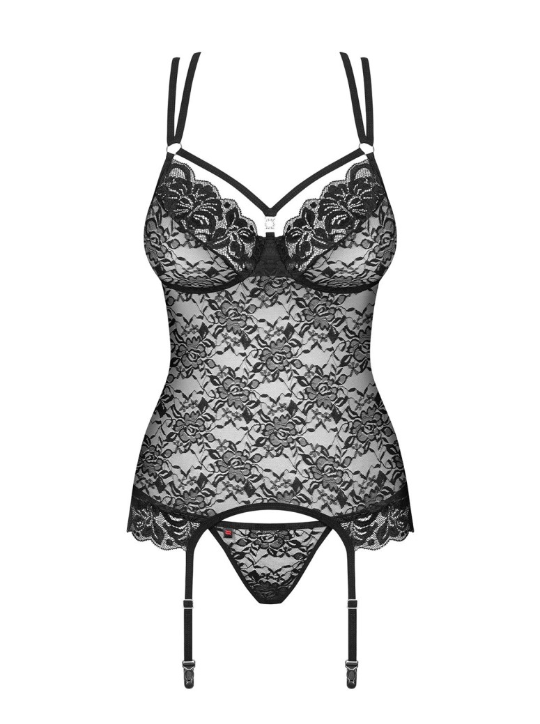 Obsessive Lingerie corsetto con perizoma in pizzo nero 860