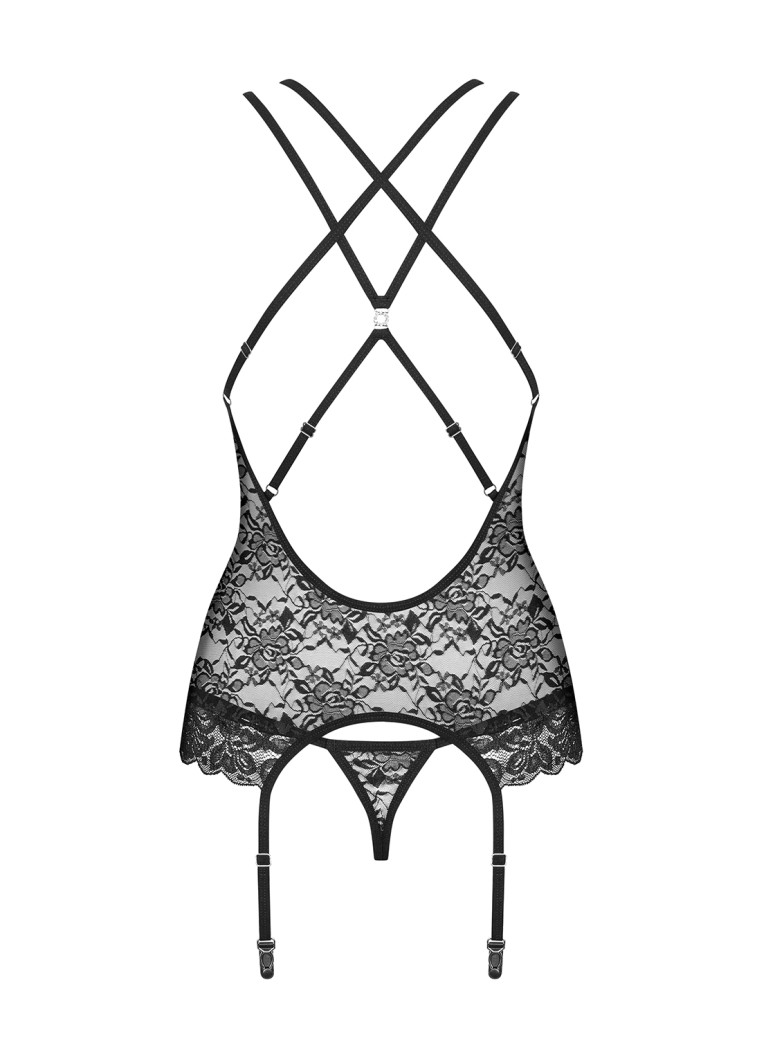 Obsessive Lingerie corsetto con perizoma in pizzo nero 860
