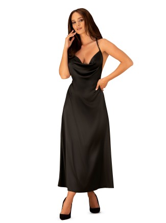Obsessive Lingerie abito lungo in raso nero collezione Agatya