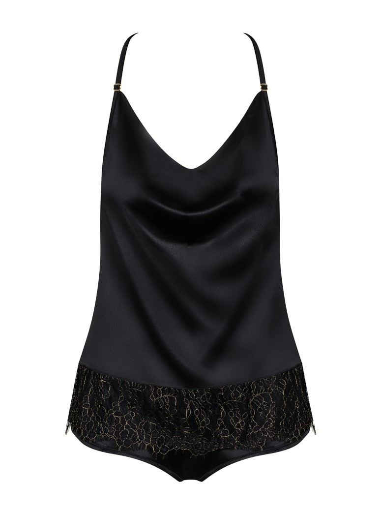 Obsessive Lingerie elegante top e shorts in raso nero collezione Agatya