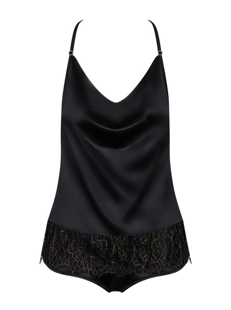 Obsessive Lingerie elegante top e shorts in raso nero collezione Agatya