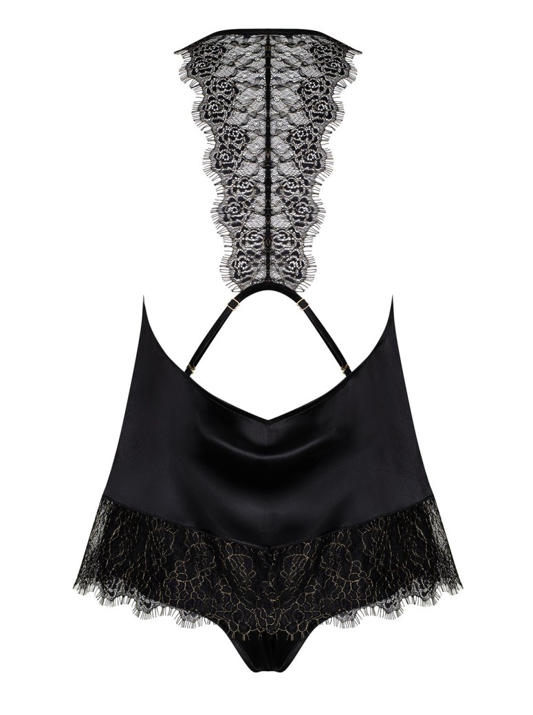 Obsessive Lingerie elegante top e shorts in raso nero collezione Agatya