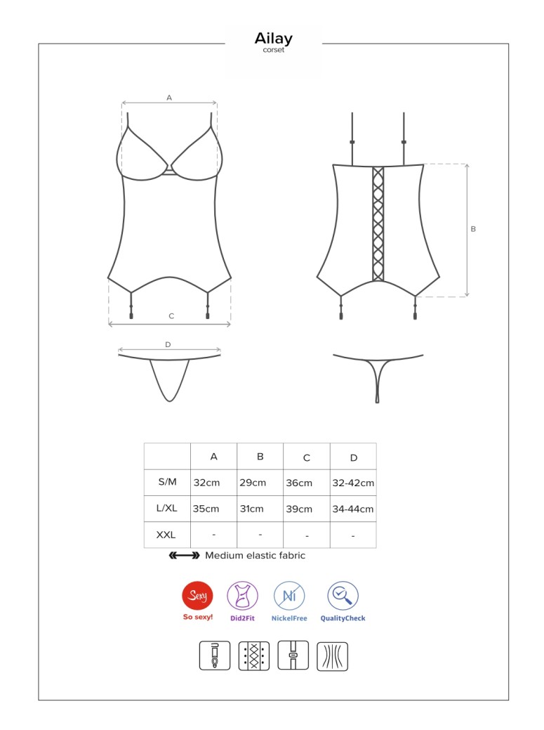 Obsessive Lingerie corsetto in raso lucido con perizoma Ailay