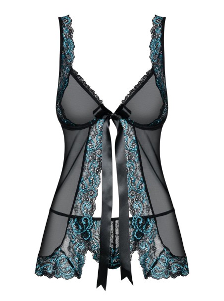 Obsessive babydoll con perizoma trasparente con pizzo turchese Amanta Obsessive babydoll con perizoma trasparente con pizzo turchese Amanta