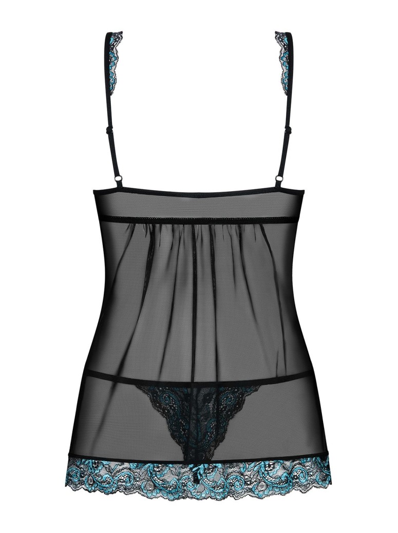Obsessive babydoll con perizoma trasparente con pizzo turchese Amanta