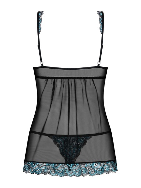 Obsessive babydoll con perizoma trasparente con pizzo turchese Amanta Obsessive babydoll con perizoma trasparente con pizzo turchese Amanta