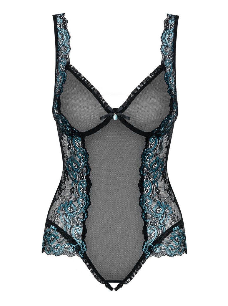 Obsessive sexy body aperto rete trasparente e pizzo turchese Amanta