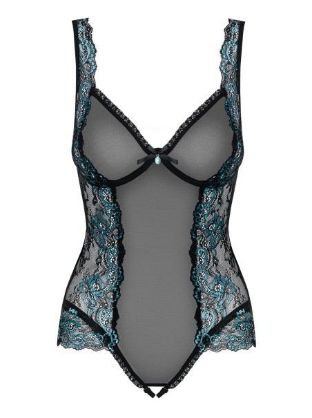 Obsessive sexy body aperto rete trasparente e pizzo turchese Amanta