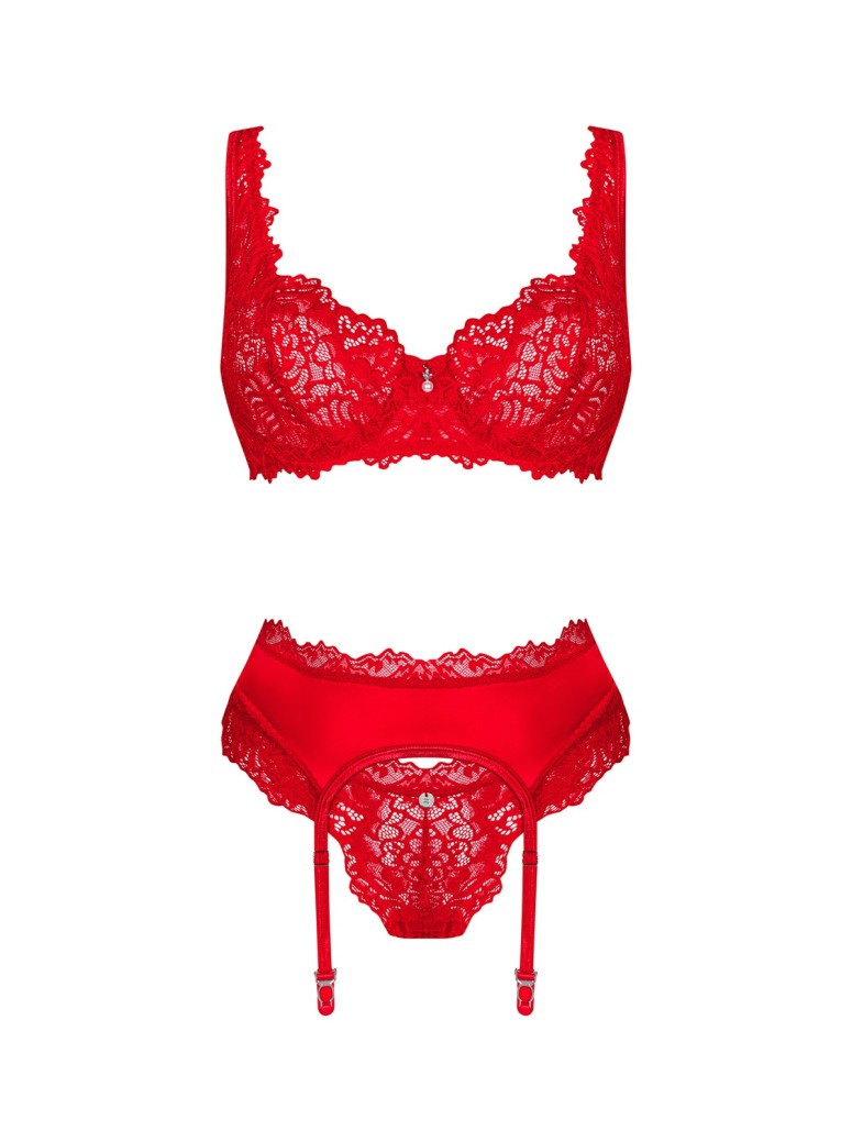 Obsessive Lingerie completino intimo rosso con reggicalze Amor Cherris