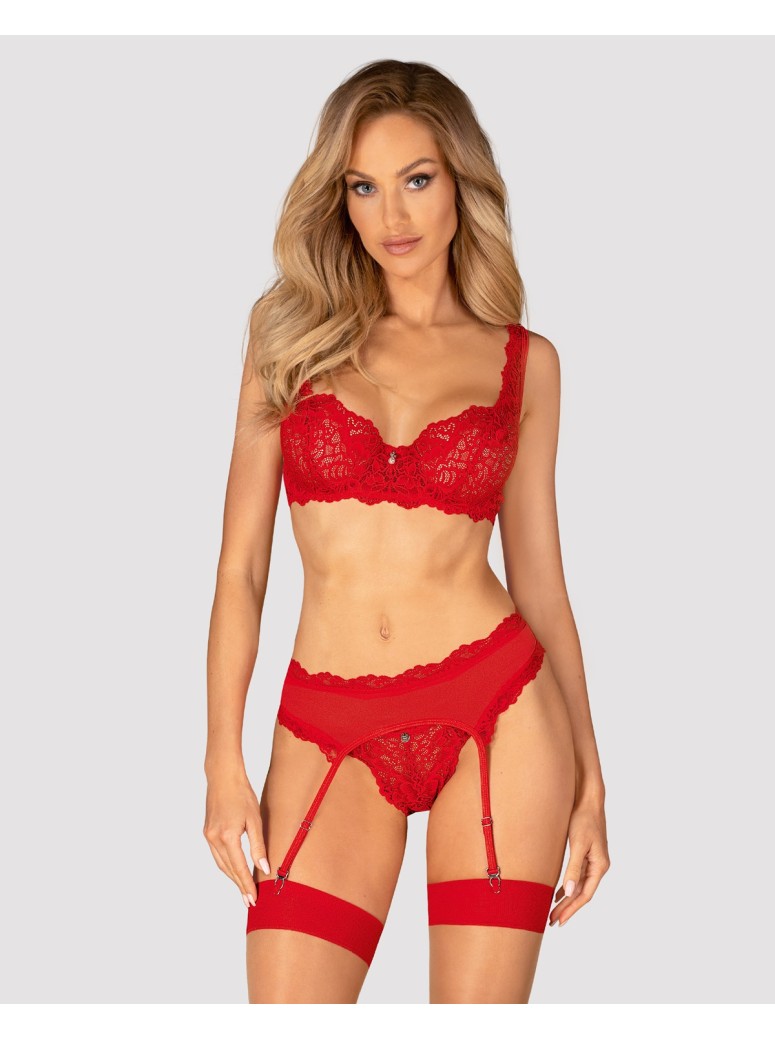 Obsessive Lingerie completino intimo rosso con reggicalze Amor Cherris