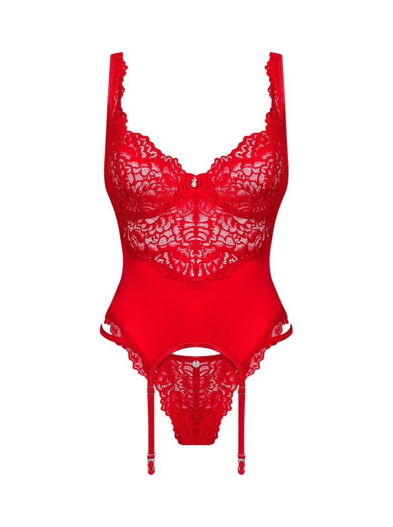 Obsessive Lingerie corsetto rosso con perizoma collezione Amor Cherris