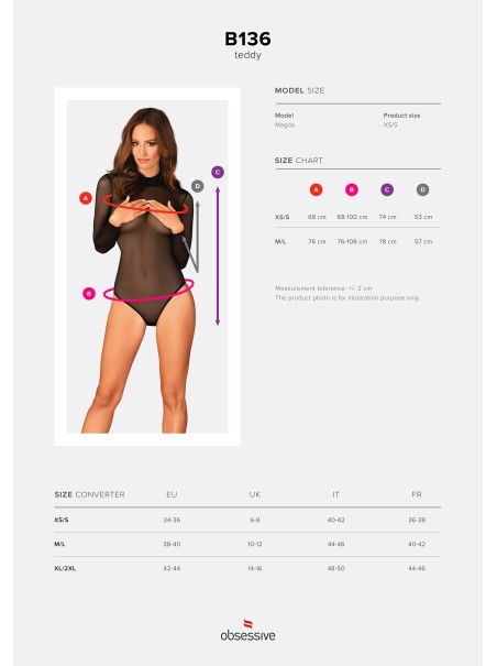Obsessive Lingerie sexy body trasparente a maniche lunghe B136 Obsessive Lingerie sexy body trasparente a maniche lunghe B136