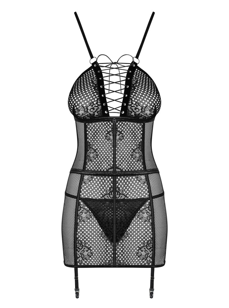 Obsessive Lingerie sexy chemise con reggicalze in rete e pizzo Basitta